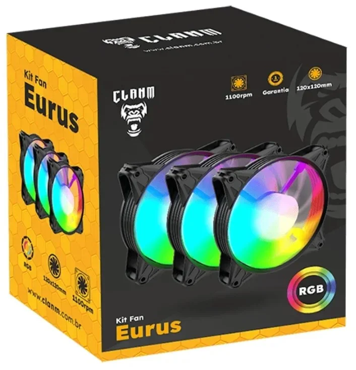 Imagem 2 de 4 do produto Kit Fan Eurus RGB 120x120mm 1100rpm C/3 Clanm