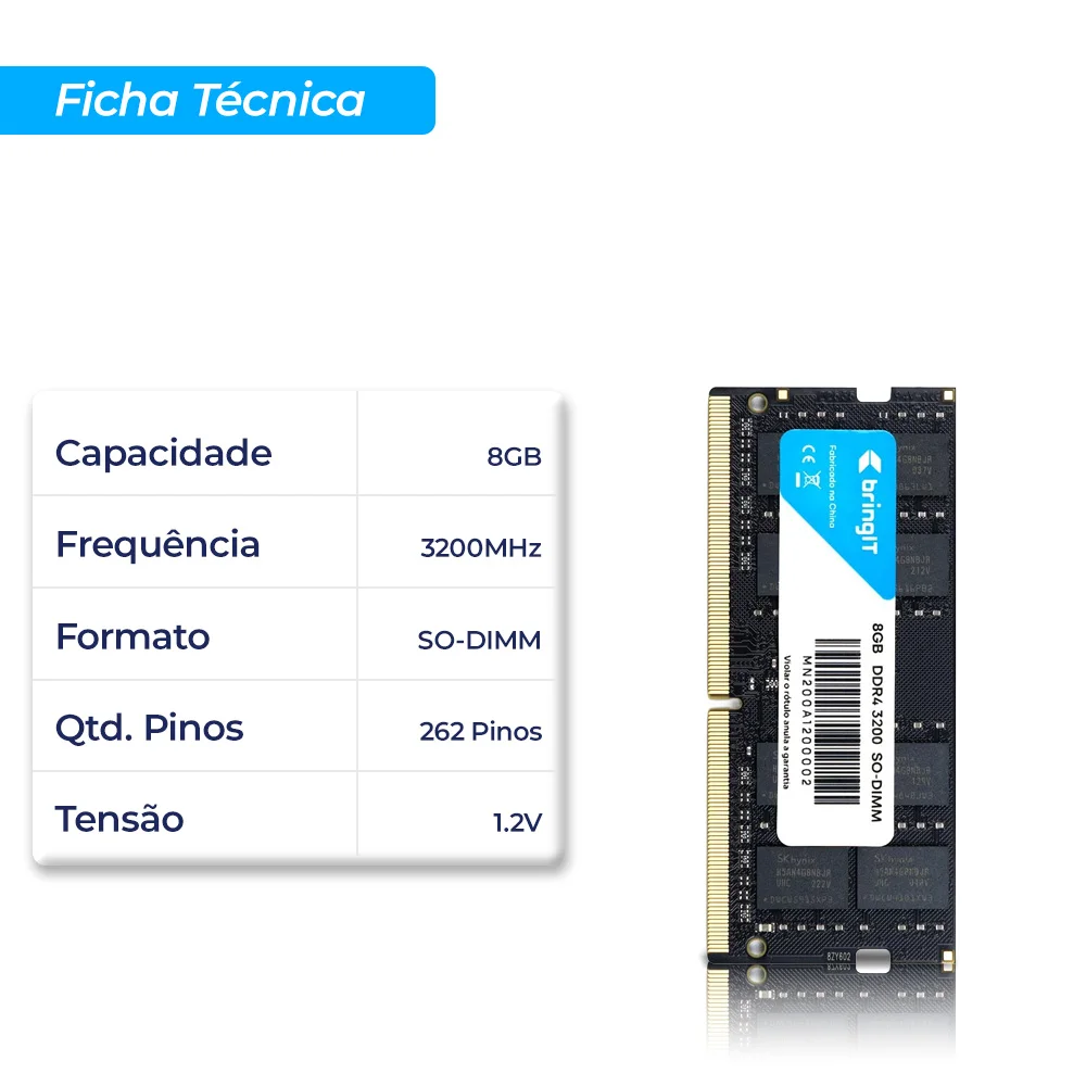 Imagem 5 de 5 do produto Memória Ram Bringit Para Notebook 8GB Ddr4 3200mhz