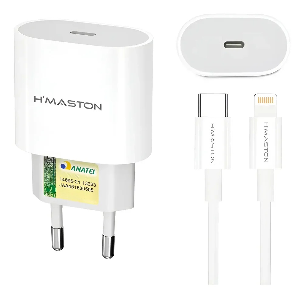 Carregador Celular Fonte E Cabo Super Rapido 30w Compativel Com Iphone 8 X Xr 11 12 13 14 Pro Max Turbo Fonte Tipo C Branco