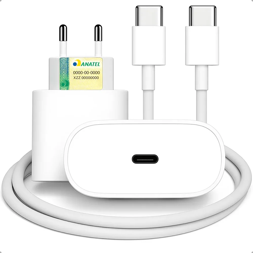 Carregador Rápido 30w Android Iphone Usb-c Bivolt Com Cabo 1m Carregamento Turbo Compatível Samsung Motorola Celular Tablet Iphone 15 16 17 Compacto