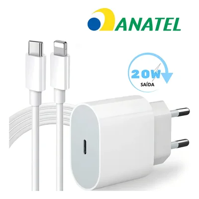 Cabo Carregador + Fonte Compatível Iphone Se X Xr 11 12 13 Cor Branco
