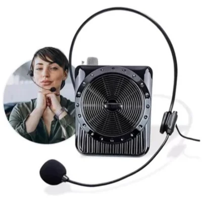 Megafone Amplificador De Voz Portátil Com Microfone Headset Recarregável