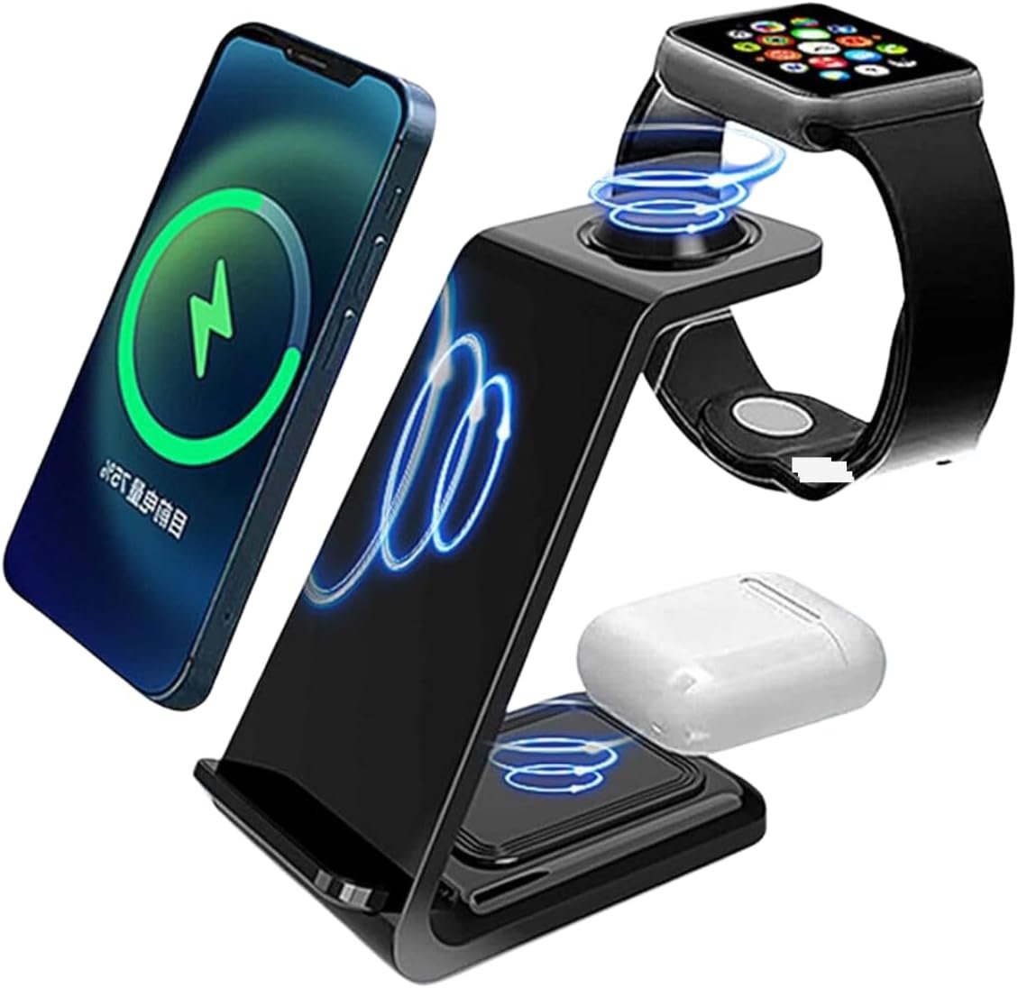 Carregador Indução Estação 3 Em 1 Celular Relógio Fone Cor Variado Preto Ou Branco