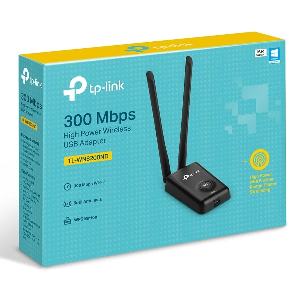 Imagem 2 de 3 do produto Adaptador Usb Wi-fi Tp-link Tl-wn8200nd 300mbps 2.4ghz 5dbi Antena Externa Compatível WINDOWS E Mac