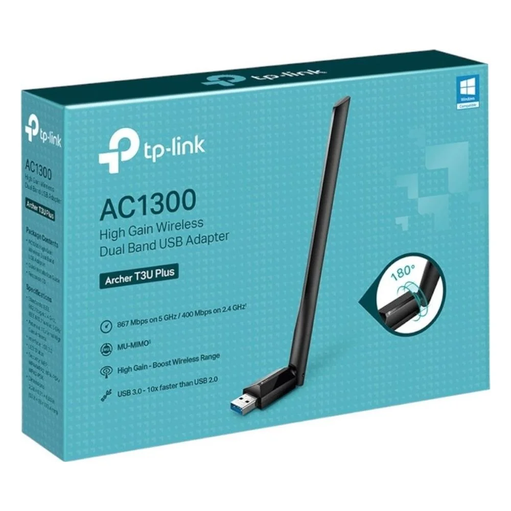 Imagem 2 de 3 do produto Adaptador Wi-fi Tp-link Archer T3u Plus Ac1300 Dual Band Usb 3.0 5ghz 867mbps 2.4ghz 400mbps Antena Externa Compatível WINDOWS Mac