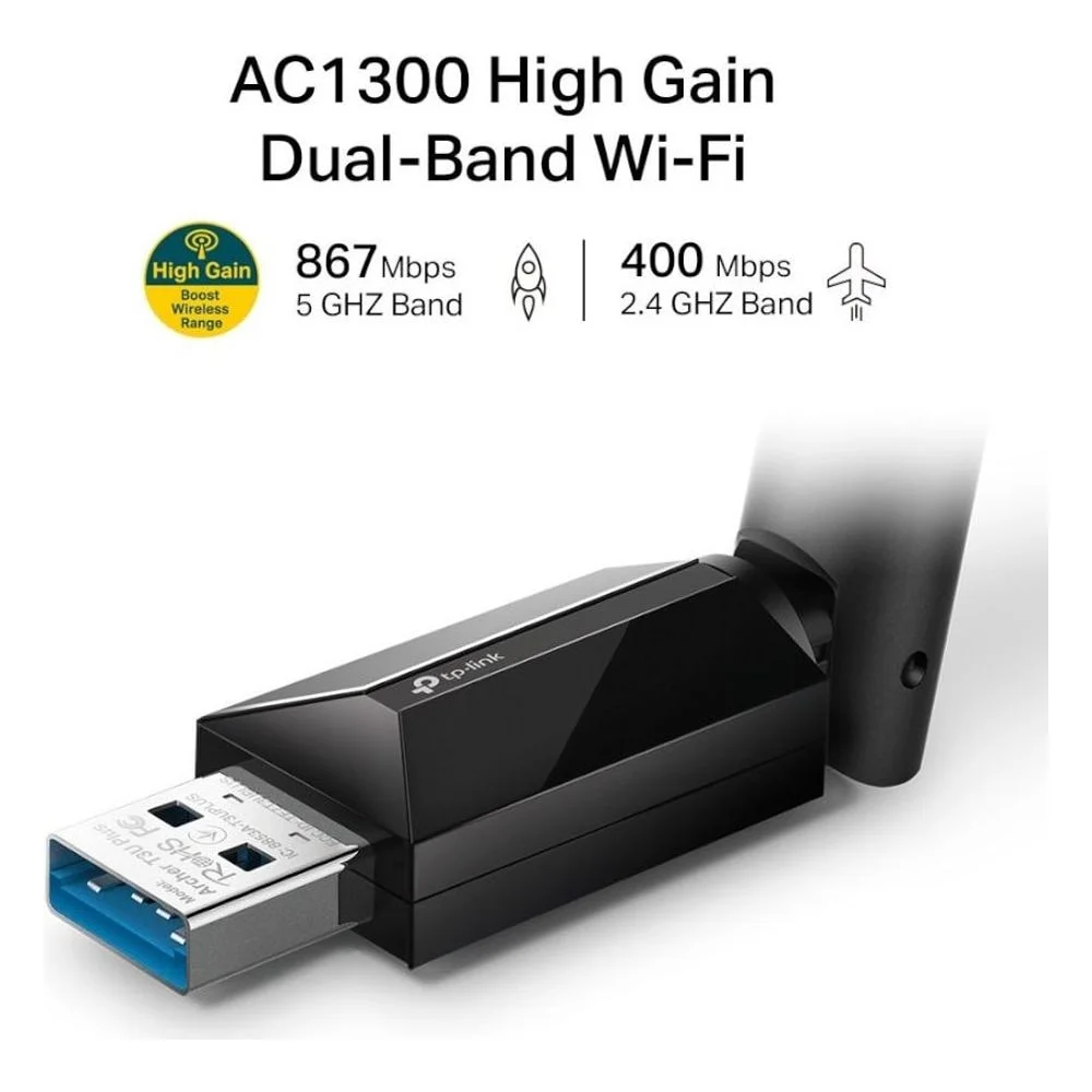 Imagem 3 de 3 do produto Adaptador Wi-fi Tp-link Archer T3u Plus Ac1300 Dual Band Usb 3.0 5ghz 867mbps 2.4ghz 400mbps Antena Externa Compatível WINDOWS Mac
