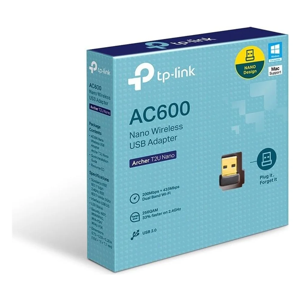 Imagem 2 de 3 do produto Adaptador Usb Wi-fi Dual Band Tp-link Archer T2u Nano Ac600 2.4ghz 5ghz 600mbps Compacto Alta Velocidade