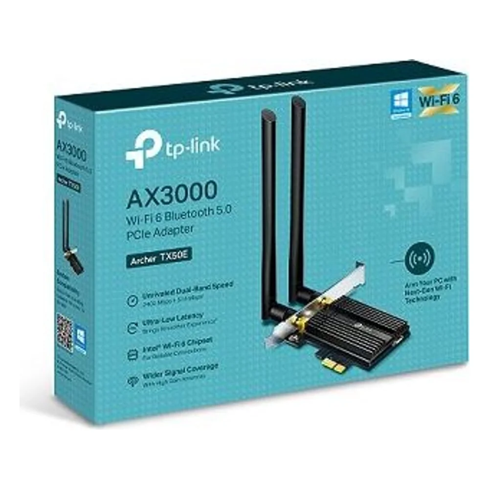 Imagem 2 de 3 do produto Adaptador Wi-fi 6 Tp-link Archer Tx50e Ax3000 Dual Band PCi Express 3000mbps Bluetooth 5.0 Mu-mimo Low Latency Gaming