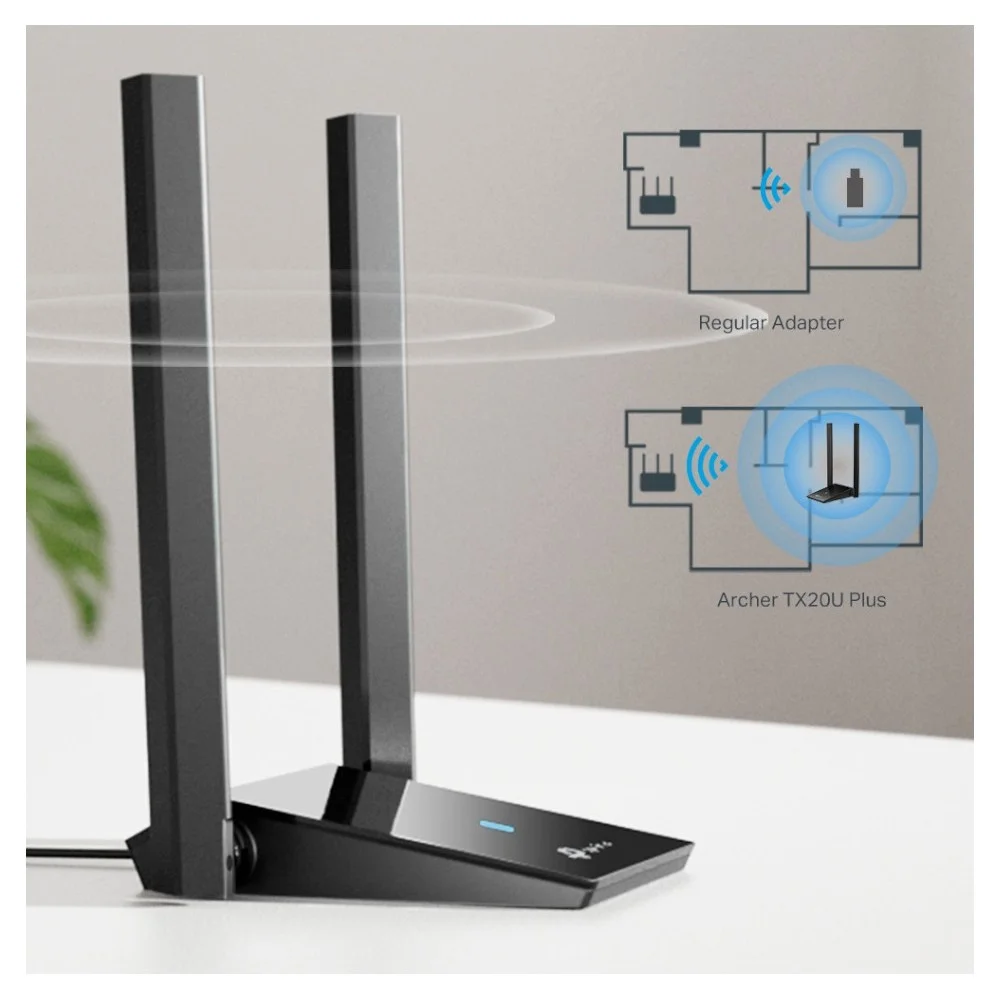 Imagem 2 de 3 do produto Adaptador Usb Wi-fi 6 Tp-link Archer Tx20u Plus Ax1800 Dual Band Antenas Externas 1800mbps Bluetooth 5.0 Compatível WINDOWS