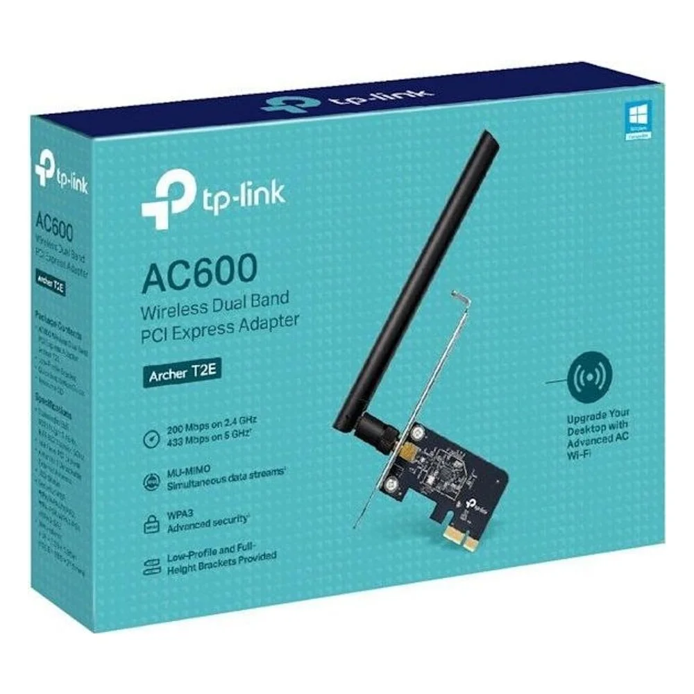 Imagem 2 de 3 do produto Adaptador Wi-fi Tp-link Archer T2e Ac600 Dual Band PCi Express 600mbps 802.11ac Antenas Externas Compatível WINDOWS