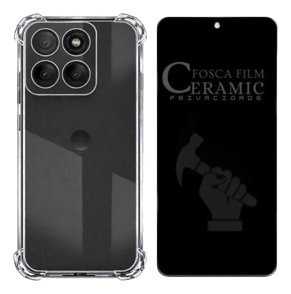 Kit Capa Anti Impacto + Película Privacidade Fosca 9d Para Moto G67 5g