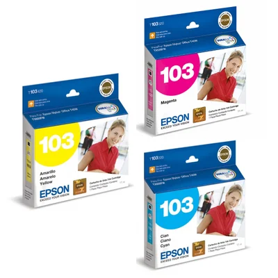 Cartucho De Tinta Epson T103 Kit 3 Cores, Magenta, Ciano, Amarelo | T1110 T103120 T103320 T103220 T103420 T30 T40 T1100