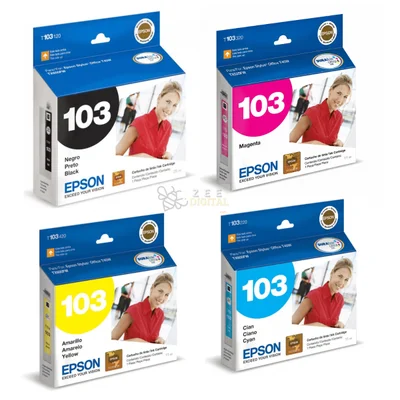 Cartucho De Tinta Epson T103 Kit 4 Cores Preto, Magenta, Ciano, Amarelo | T1110 T103120 T103320 T103220 T103420 T30 T40 T1100
