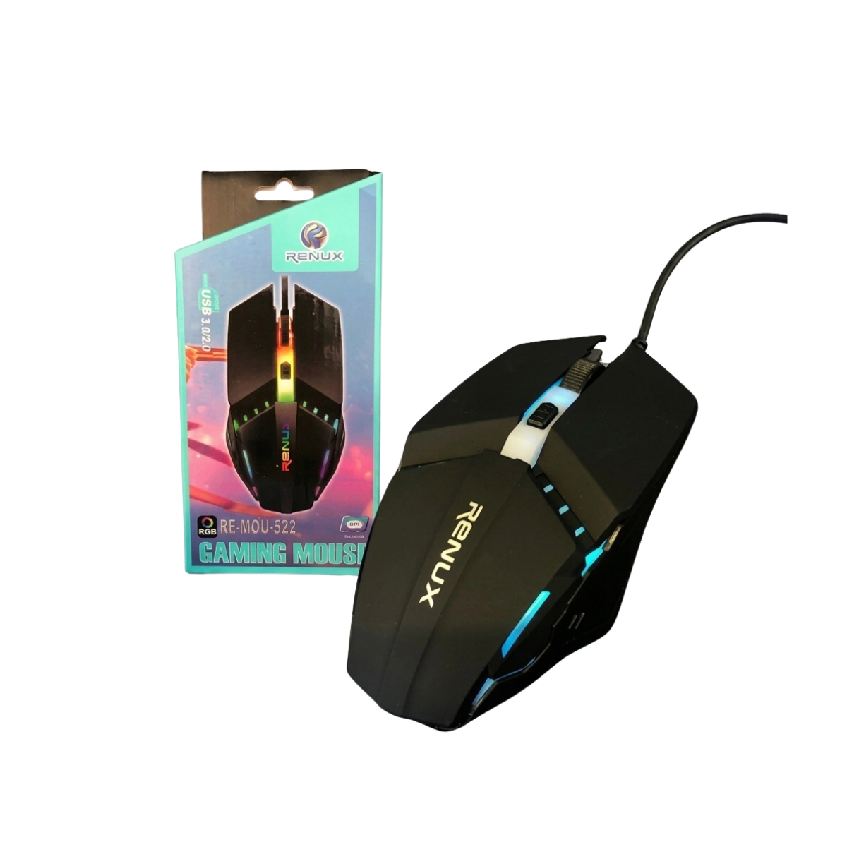 Mouse Gamer Renux 522 RGB 3000 Dpi Usb Ergonômico Com Fio