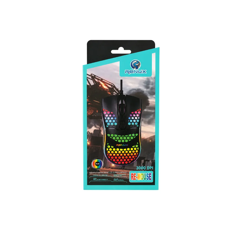 Imagem 3 de 4 do produto Mouse Gamer Renux 523 RGB 3000 Dpi Usb Ergonômico Com Fio