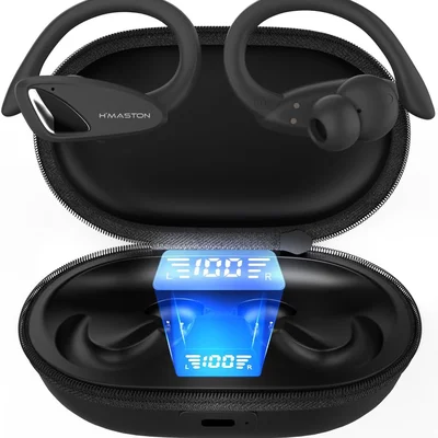 H'maston Fone De Ouvido Bluetooth 5.3 Sem Fio Tws Esportivo Tipo Gancho Cor Preto Compatível C/ Iphone E Android