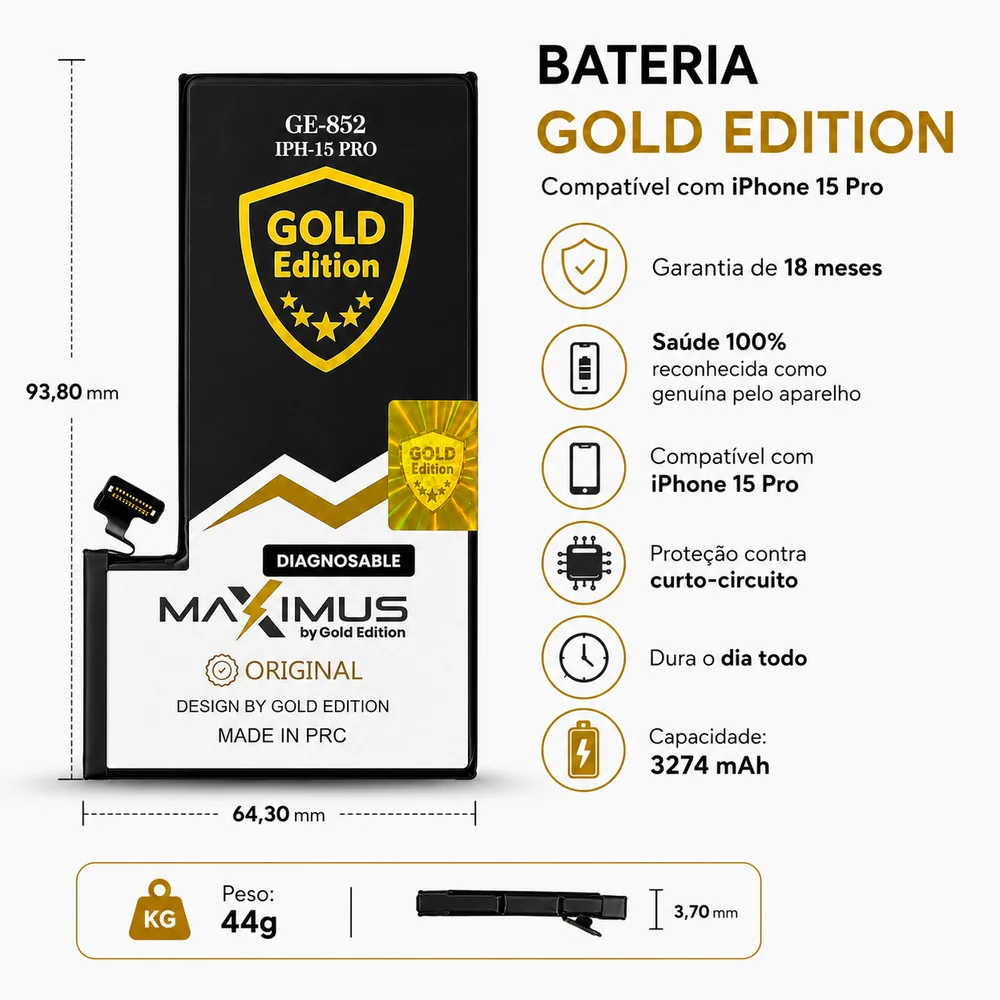 Imagem 4 de 5 do produto Kit Reparação De Bateria Gold Compatível Iphone 15 Pro 100%
