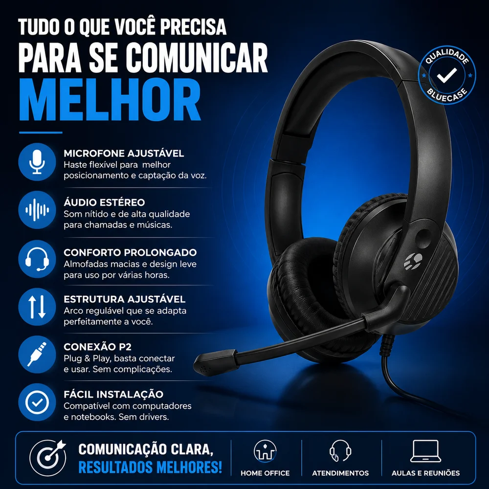 Imagem 4 de 4 do produto Headset Bluecase Bh02b P2 Com Microfone Preto