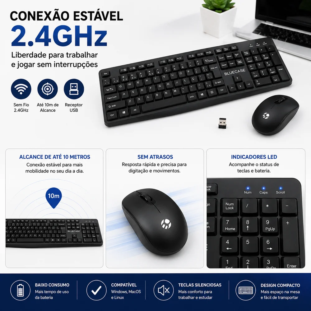 Imagem 3 de 4 do produto Kit Teclado E Mouse Sem Fio Bluecase Bmtw01 Abnt2