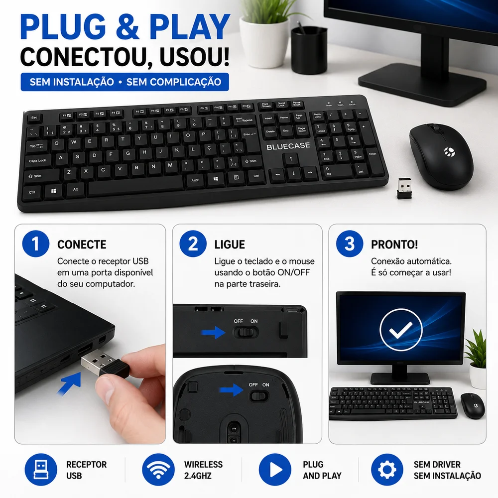Imagem 4 de 4 do produto Kit Teclado E Mouse Sem Fio Bluecase Bmtw01 Abnt2