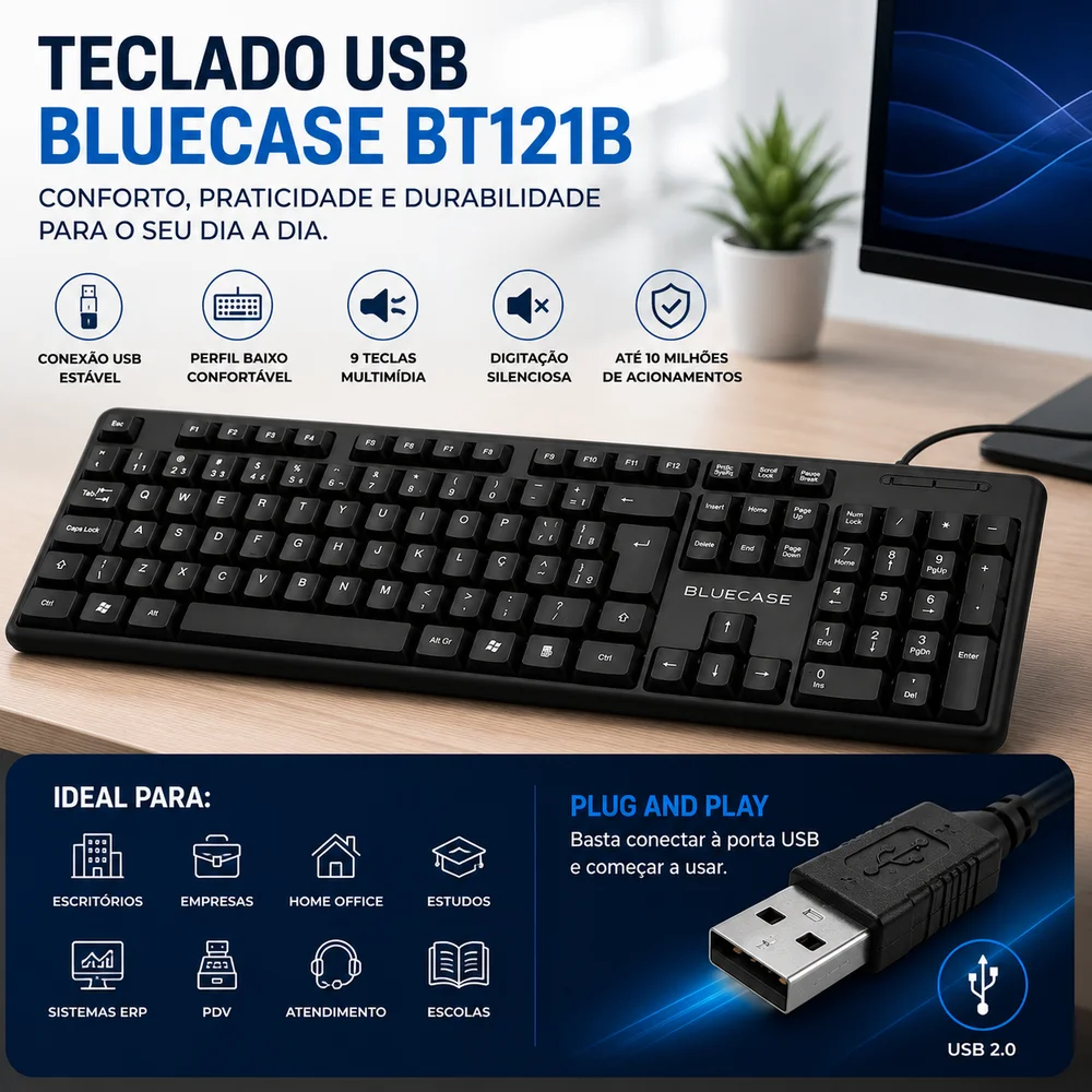 Imagem 2 de 4 do produto Teclado Usb Bluecase Bt121b Abnt2 Multimídia Preto