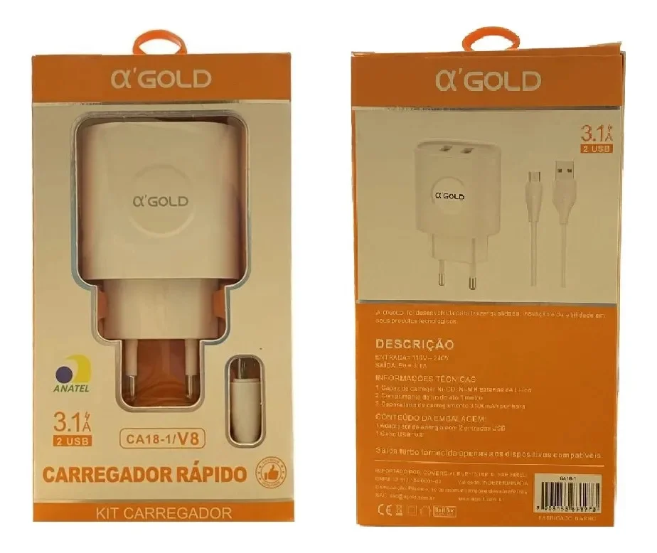 Imagem 5 de 5 do produto Carregador A-gold Ca18-v8 Usb Branco