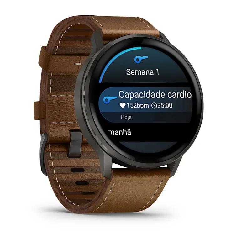 Imagem 2 de 5 do produto Relógio Garmin Venu 4 45mm Preto Pulseira De Silicone E Pulseira De Couro Marrom Extra
