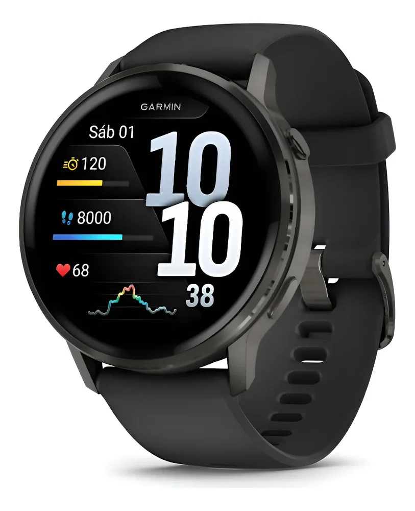 Imagem 3 de 5 do produto Relógio Garmin Venu 4 45mm Preto Pulseira De Silicone E Pulseira De Couro Marrom Extra