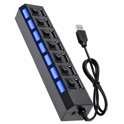 Hub Usb 2.0 7 Portas Com Chave Individual E LED B-max Bm-8638 Expansor 7 Em 1
