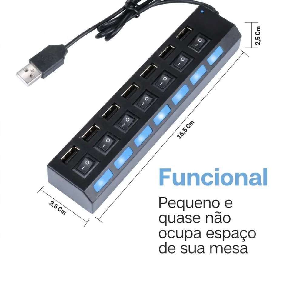 Imagem 4 de 5 do produto Hub Usb 2.0 7 Portas Com Chave Individual E LED B-max Bm-8638 Expansor 7 Em 1