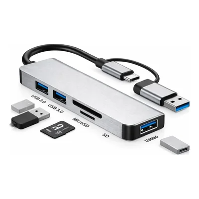 Hub Usb 3.0 5 Em 2 Adaptador B-max Bm-8641 Usb-c + Usb-a Leitor Sd Microsd