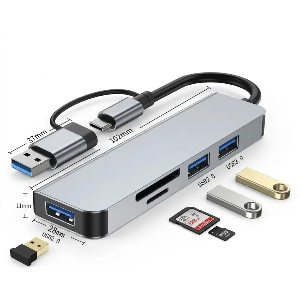 Imagem 2 de 4 do produto Hub Usb 3.0 5 Em 2 Adaptador B-max Bm-8641 Usb-c + Usb-a Leitor Sd Microsd