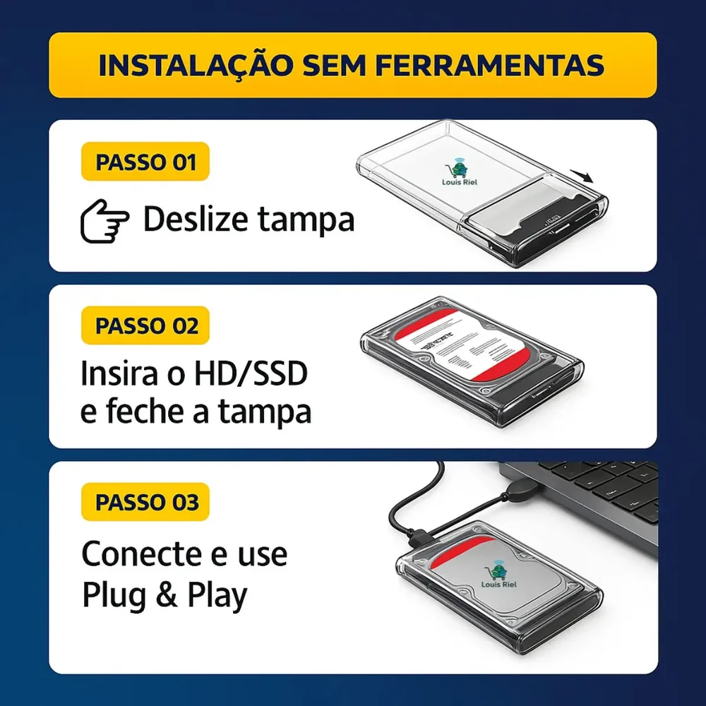 Imagem 5 de 5 do produto Case Hd Externo Transparente Para Hd/ssd Sata 2,5″ Adaptador Portátil Notebook E PC