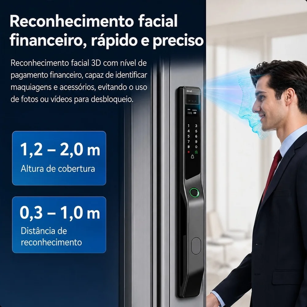 Imagem 4 de 5 do produto Fechadura Digital Biométrica Facial 3d Senha Cartão Ic App Porta Residencial Comercial Alpha-210