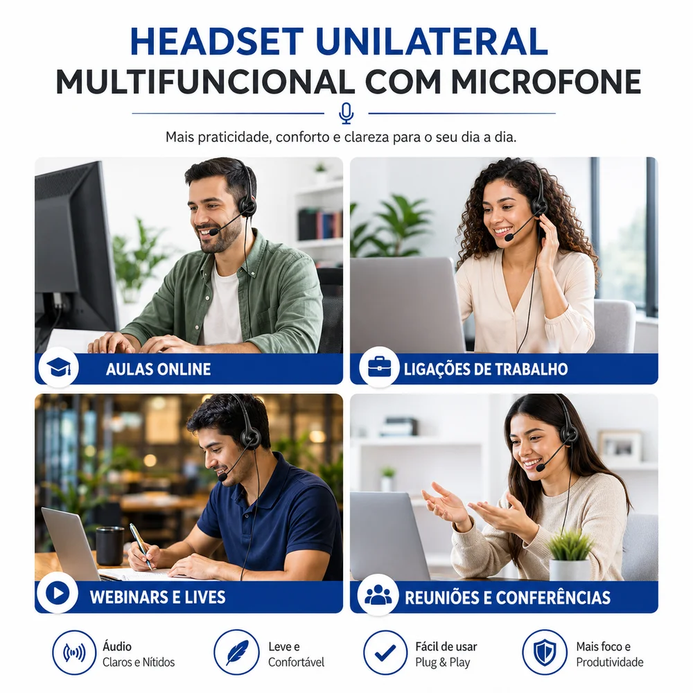 Imagem 3 de 4 do produto Fone Headset Monoauricular Microfone Conexão Usb Com Mudo