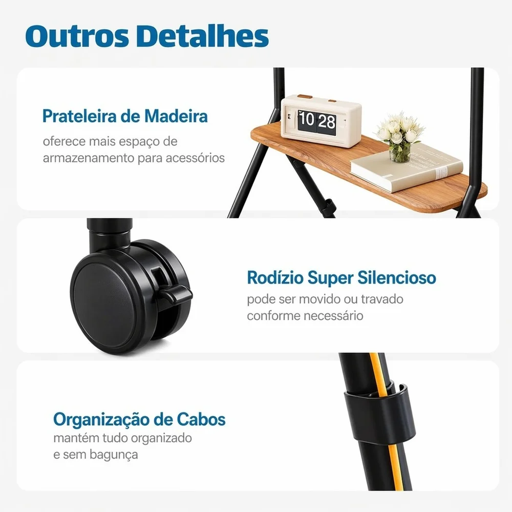 Imagem 4 de 5 do produto Suporte Móvel Para Tv 32 A 75 " Com Rodinhas Freio Prateleira Ajustável Le-3427