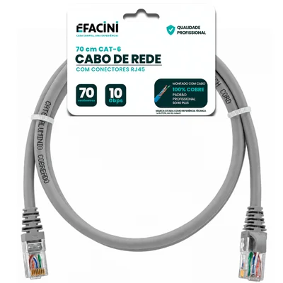 Cabo De Rede Efacini Cinza Cat6 Ef-connect 100% Cobre, Anatel 70 Centimetros