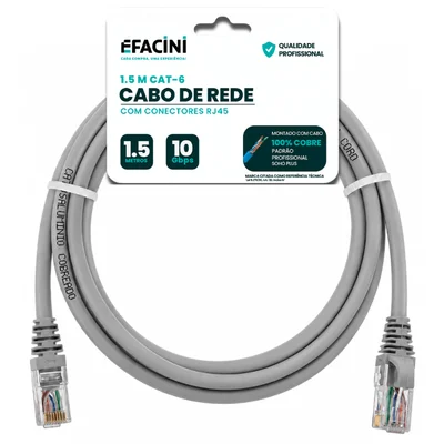 Cabo De Rede Efacini Cinza Cat6 Ef-connect 100% Cobre, Anatel 1,5 Metros