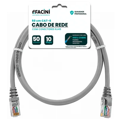 Cabo De Rede Efacini Cinza Cat6 Ef-connect 100% Cobre, Anatel 50 Centimetros