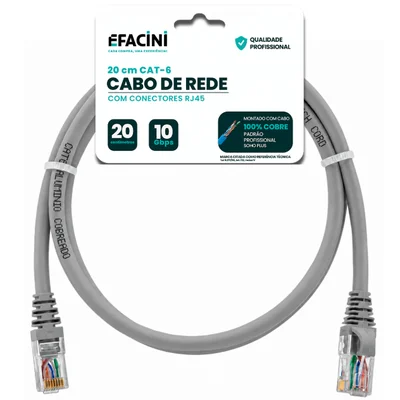 Cabo De Rede Efacini Cinza Cat6 Ef-connect 100% Cobre, Anatel 20 Centimetros