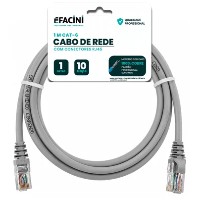 Cabo De Rede Efacini Cinza Cat6 Ef-connect 100% Cobre, Anatel 1 Metro