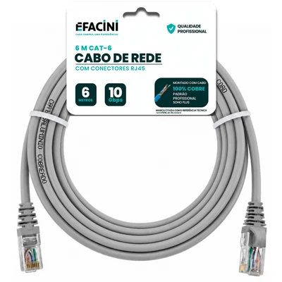 Cabo De Rede Efacini Cinza Cat6 Ef-connect 100% Cobre, Anatel 6 Metros