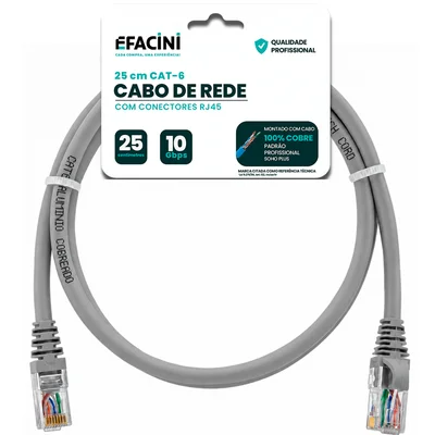 Cabo De Rede Efacini Cinza Cat6 Ef-connect 100% Cobre, Anatel 25 Centimetros