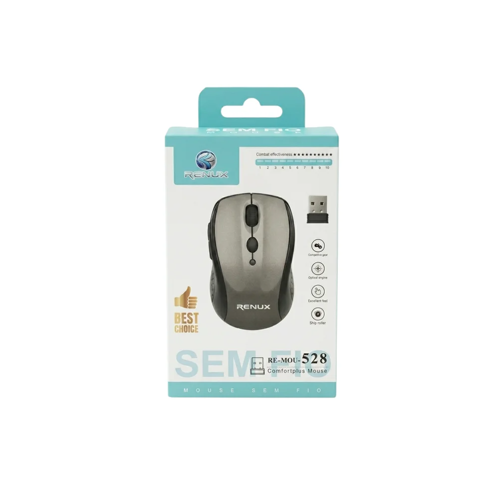 Imagem 4 de 4 do produto Mouse Ópticos Renux 528 Cinza Ergonômico Sem Fio