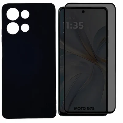 Capa Silicone Aveludada + Película Privacidade Fosca Para Moto G75 5g
