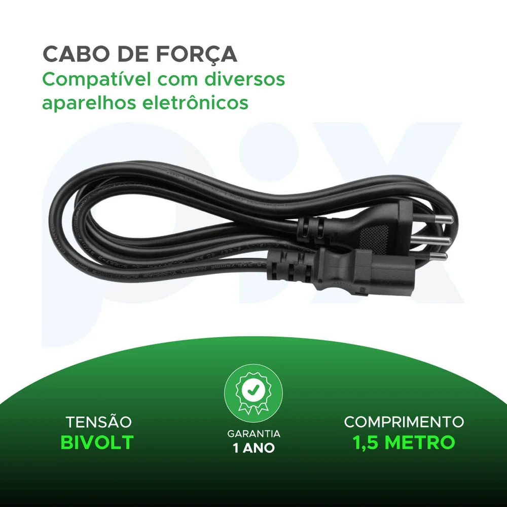 Imagem 3 de 5 do produto Cabo Força Tripolar 1,5m 10a 3x0,75mm PC Tv Notebook Fonte