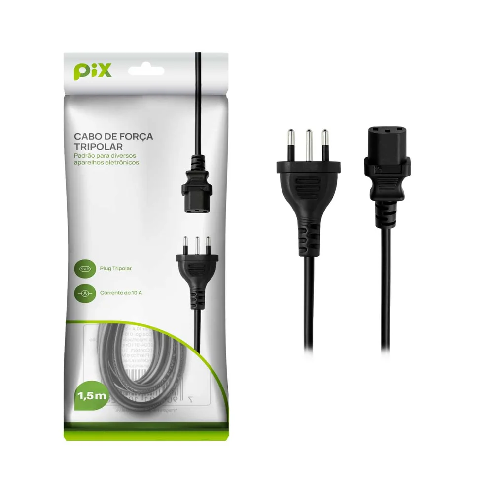 Imagem 5 de 5 do produto Cabo Força Tripolar 1,5m 10a 3x0,75mm PC Tv Notebook Fonte