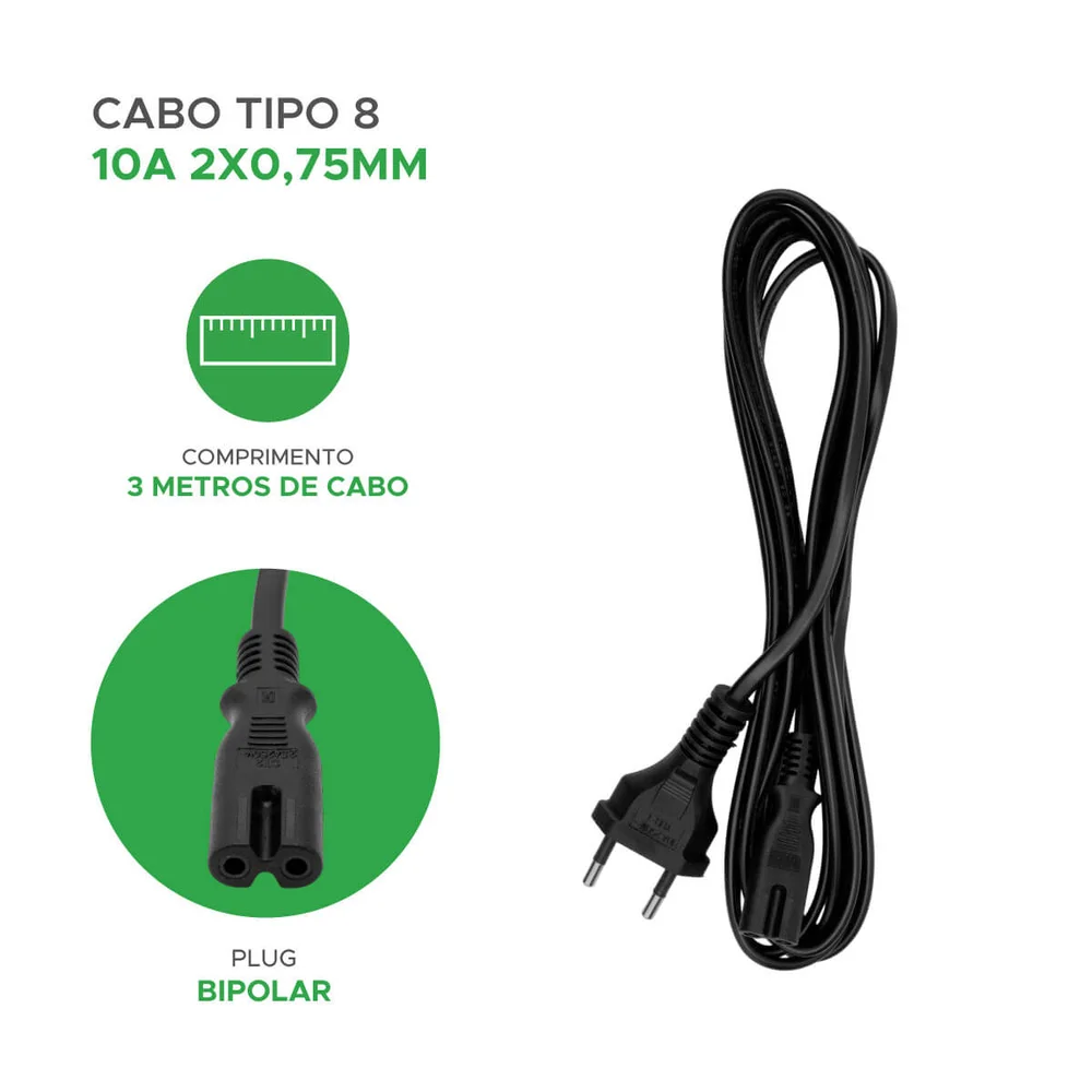 Imagem 3 de 5 do produto Cabo De Força Tipo 8 3m Para Smart Tv Console E Rádio