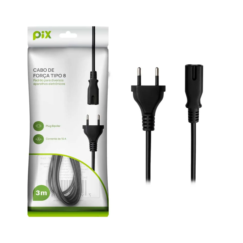 Imagem 4 de 5 do produto Cabo De Força Tipo 8 3m Para Smart Tv Console E Rádio