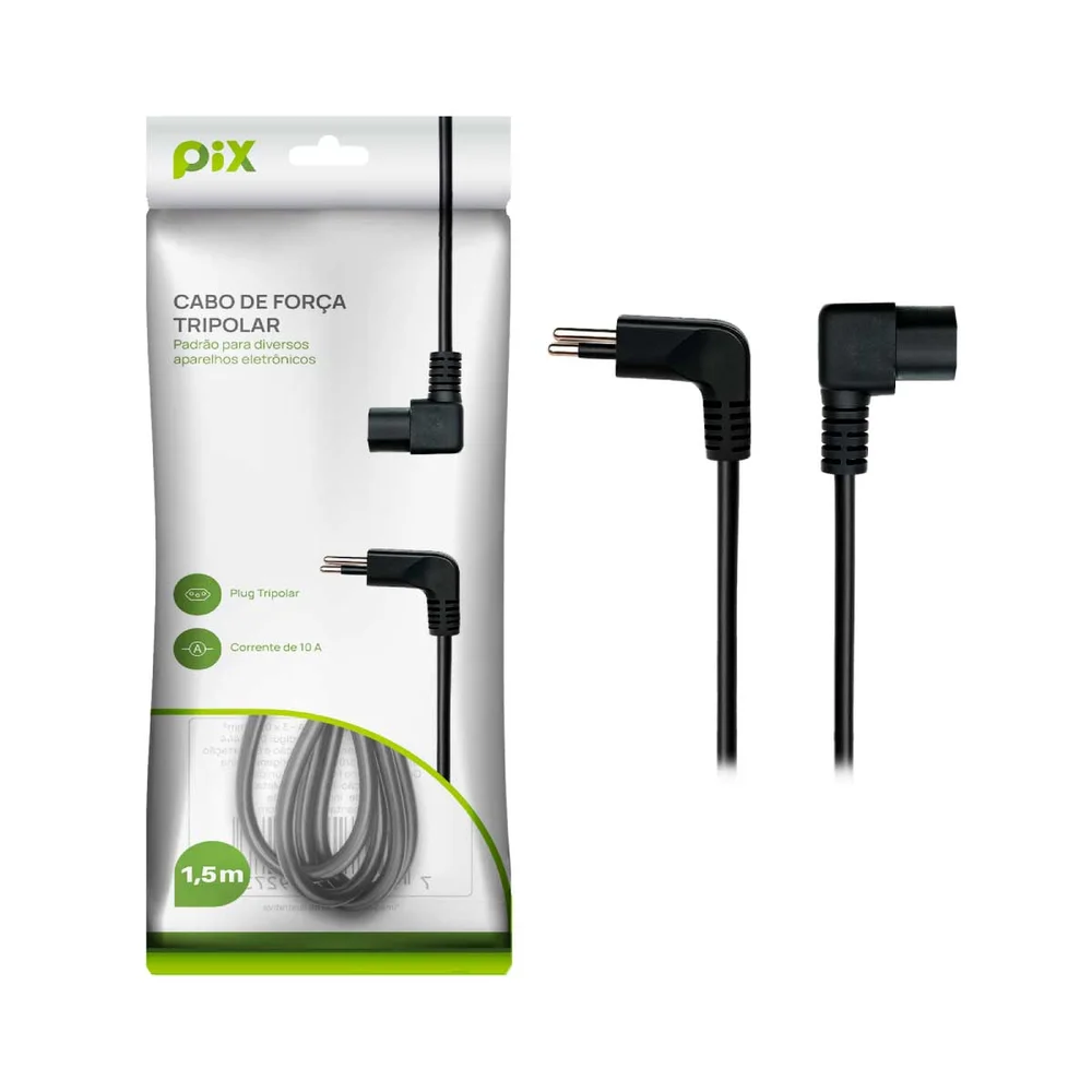 Imagem 3 de 5 do produto Cabo De Força Tripolar 90x90 Graus 1,5m Para PC Tv E Fonte